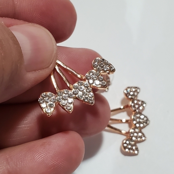 Teardrop water drop Rose goldtone hugger cuff Rhinestone pierced earrings - Picture 6 of 9